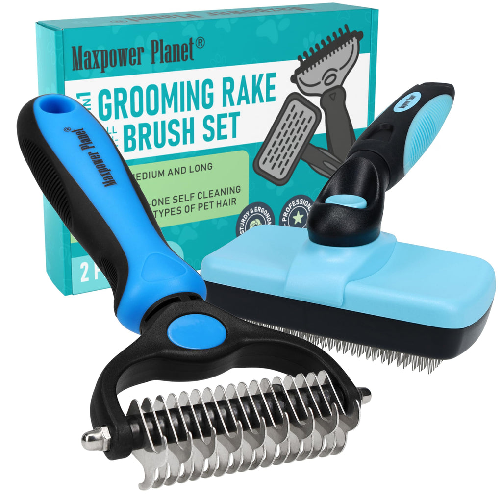 Maxpower Planet Dog Rake and Dog Hair Brush – Self-Cleaning Deshedding Grooming Tool for Dogs & Cats, All Hair Types