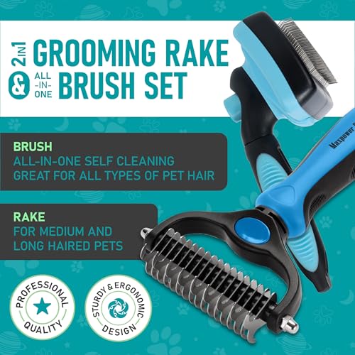 Maxpower Planet Dog Rake and Dog Hair Brush – Self-Cleaning Deshedding Grooming Tool for Dogs & Cats, All Hair Types