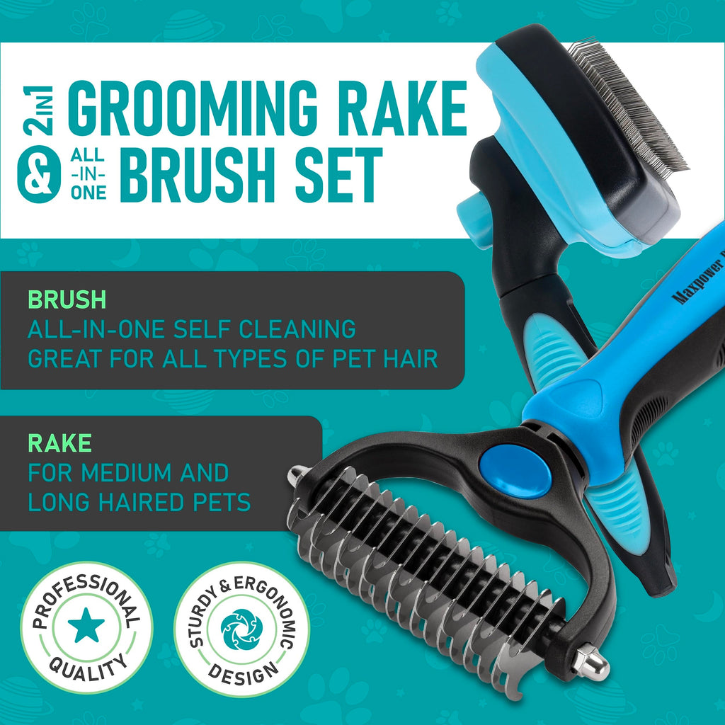 Maxpower Planet Dog Rake and Dog Hair Brush – Self-Cleaning Deshedding Grooming Tool for Dogs & Cats, All Hair Types