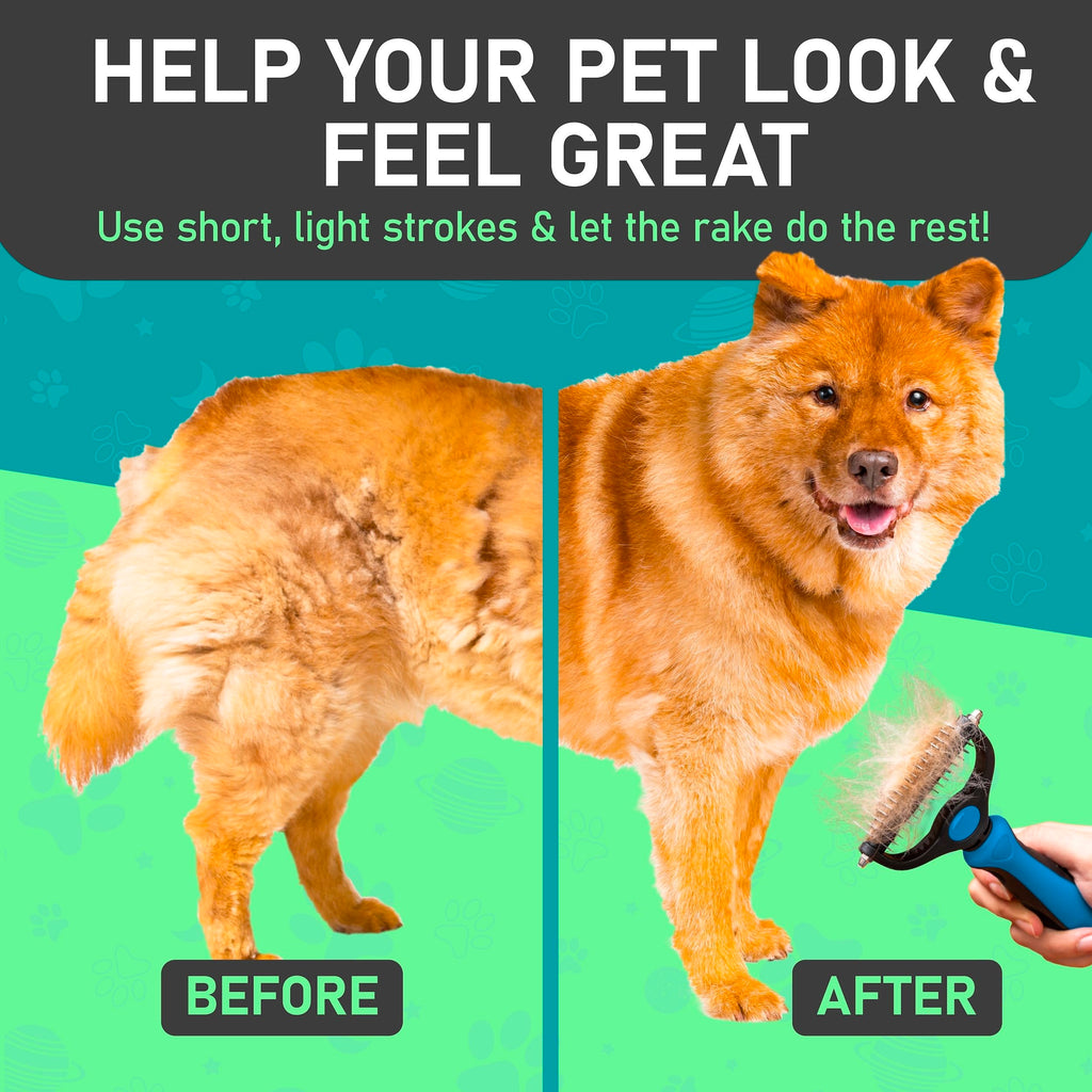 Maxpower Planet Dog Rake and Dog Hair Brush – Self-Cleaning Deshedding Grooming Tool for Dogs & Cats, All Hair Types