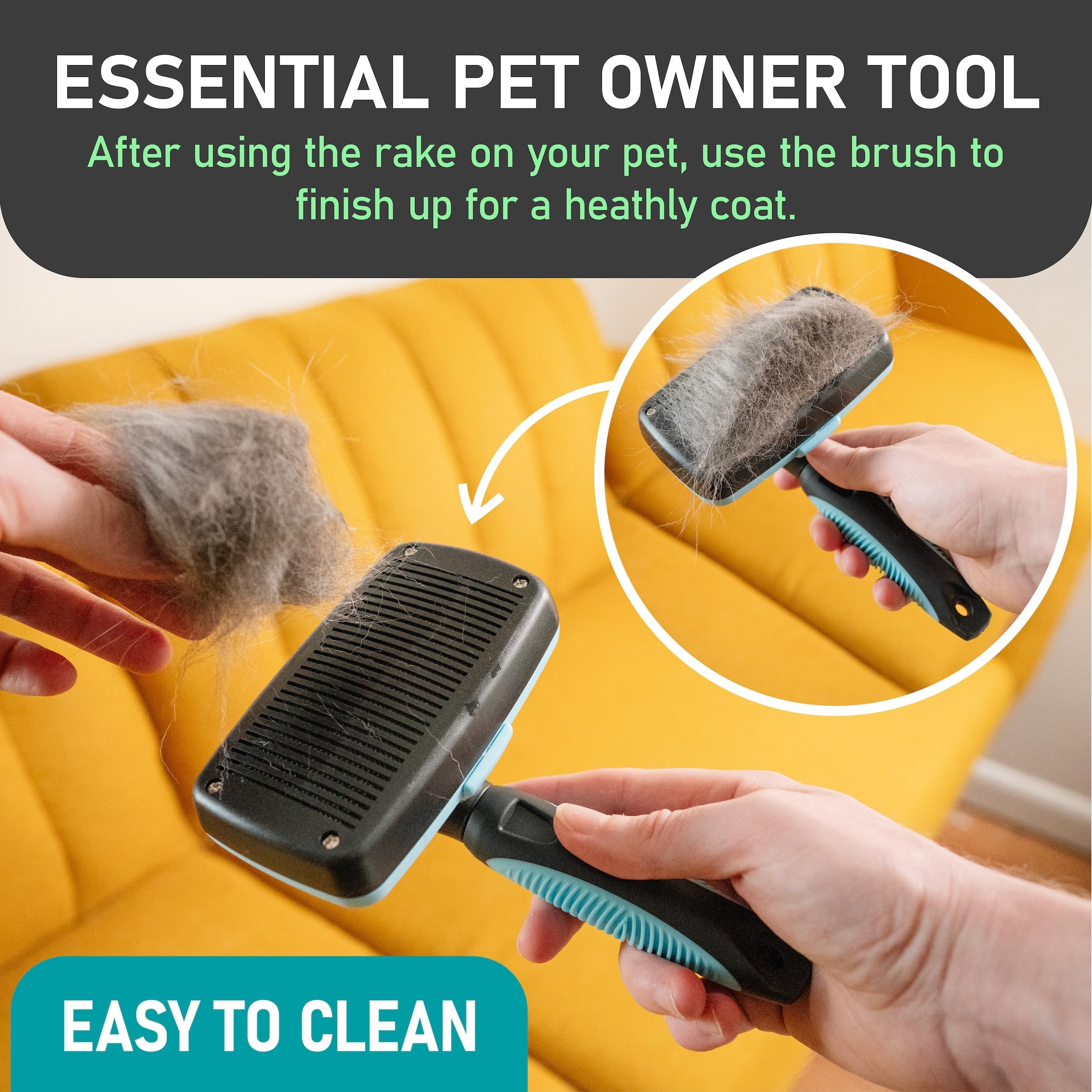 Maxpower Planet Dog Rake and Dog Hair Brush – Self-Cleaning Deshedding Grooming Tool for Dogs & Cats, All Hair Types