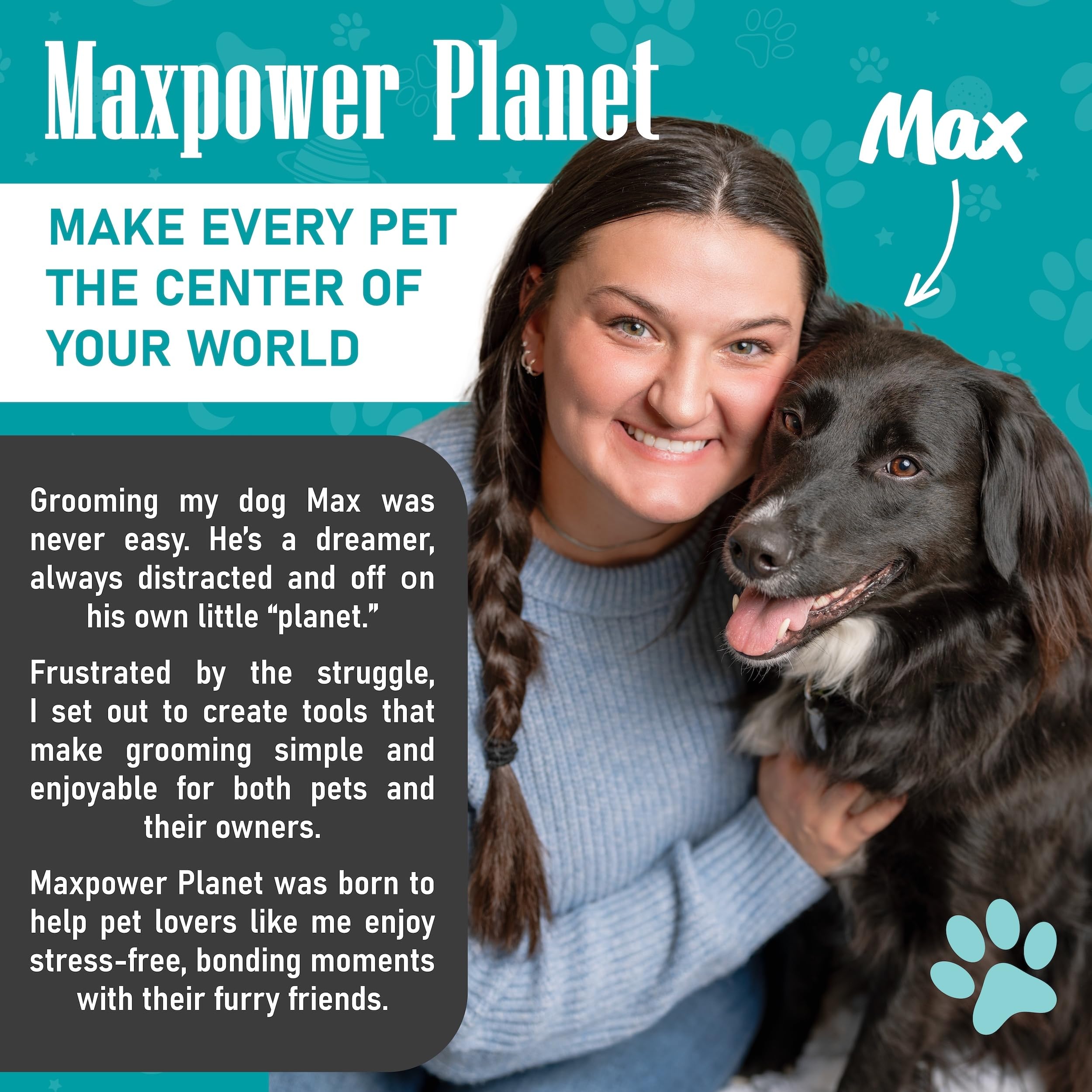 Maxpower Planet Dog Rake and Dog Hair Brush – Self-Cleaning Deshedding Grooming Tool for Dogs & Cats, All Hair Types
