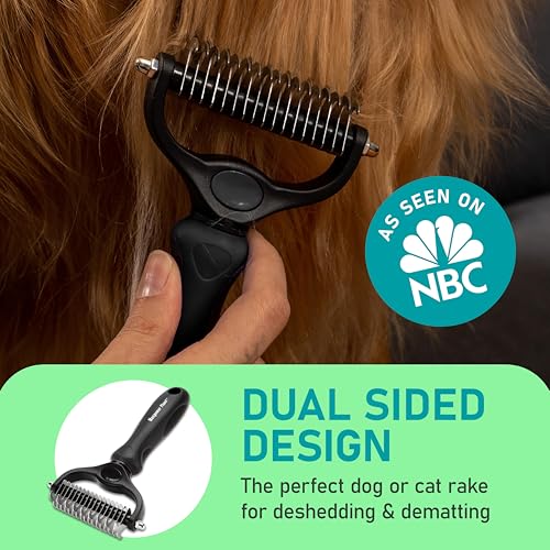 Maxpower Planet Double Sided Pet Hair Brush – Dematting & Deshedding Rake for Dogs and Cats with Thick Coats, Black