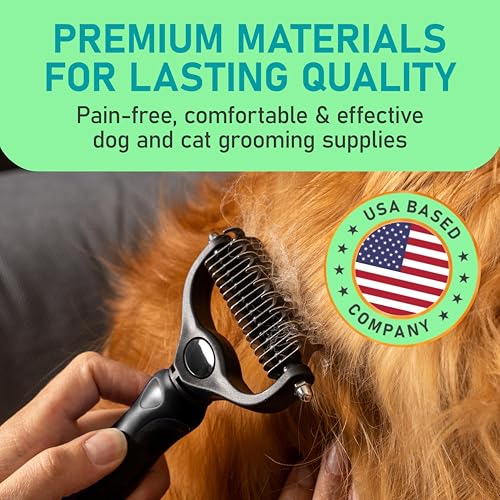Maxpower Planet Double Sided Pet Hair Brush – Dematting & Deshedding Rake for Dogs and Cats with Thick Coats, Black