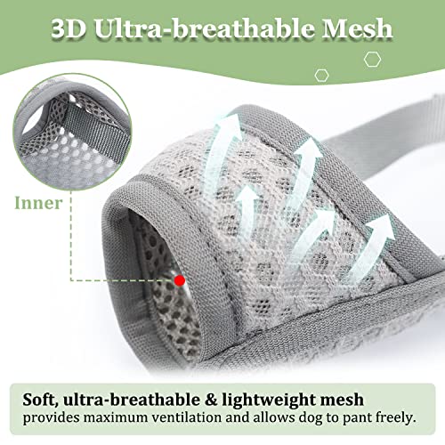 Mayerzon Grey Soft Mesh Dog Muzzle for Medium Dogs – Adjustable, Breathable for Grooming & Training