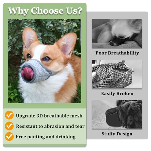 Mayerzon Grey Soft Mesh Dog Muzzle for Medium Dogs – Adjustable, Breathable for Grooming & Training