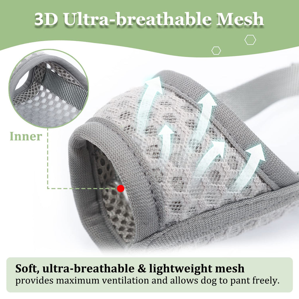 Mayerzon Grey Soft Mesh Dog Muzzle for Medium Dogs – Adjustable, Breathable for Grooming & Training