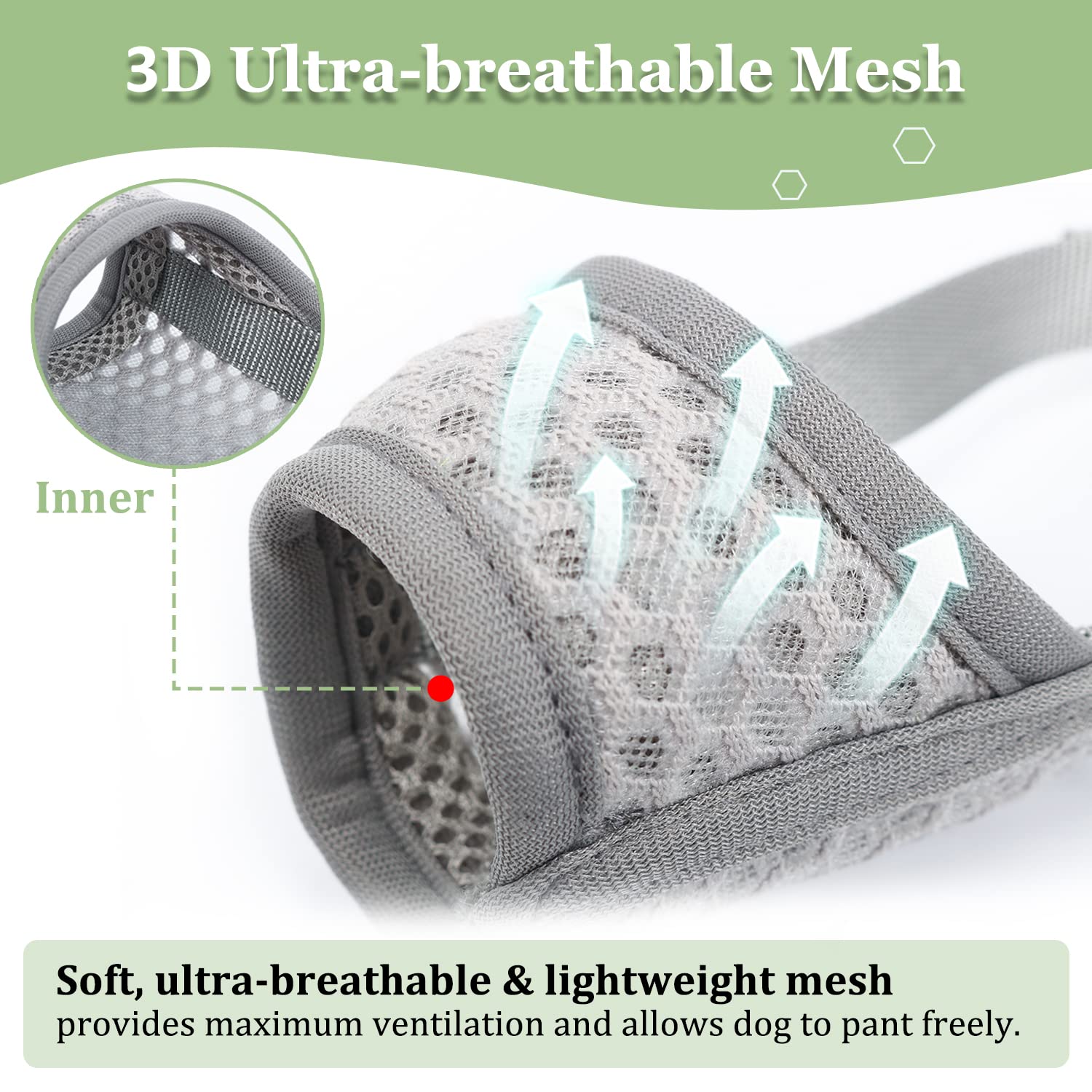 Mayerzon Grey Soft Mesh Dog Muzzle for Medium Dogs – Adjustable, Breathable for Grooming & Training