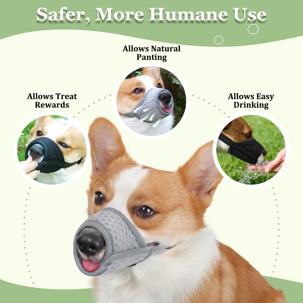 Mayerzon Grey Soft Mesh Dog Muzzle for Medium Dogs – Adjustable, Breathable for Grooming & Training