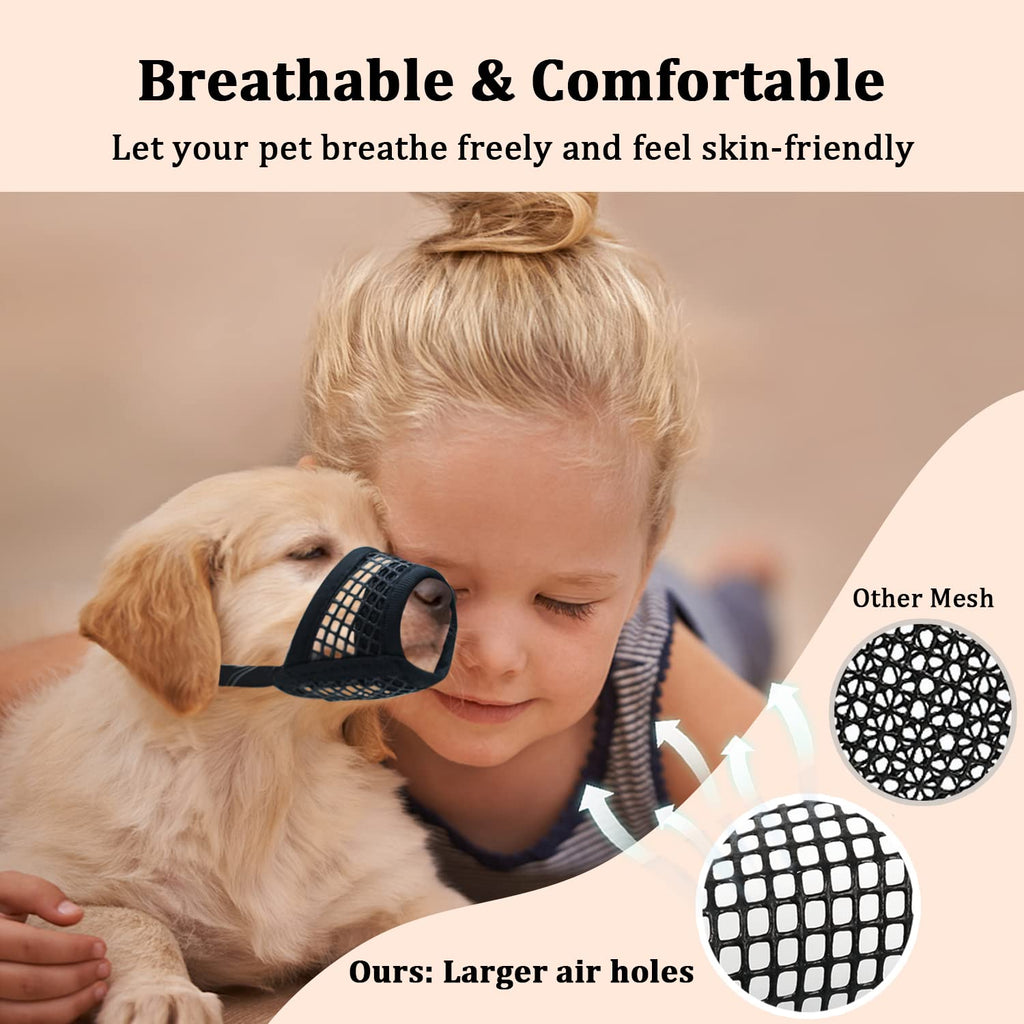 Mayerzon Soft Mesh Dog Muzzle for Large Breeds – Size L (Snout 8.25–9 inches), Black, Breathable, Allows Panting & Drinking