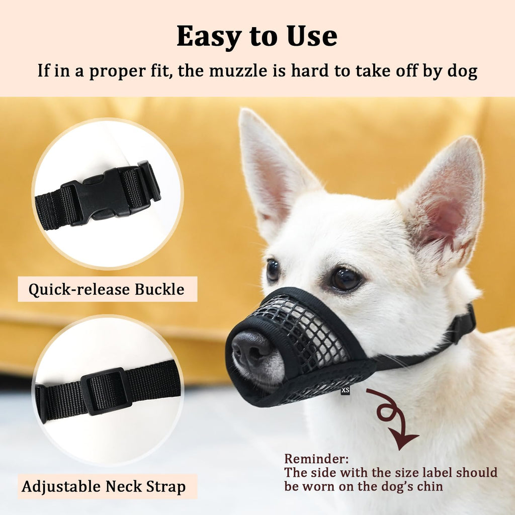 Mayerzon Soft Mesh Dog Muzzle for Large Breeds – Size L (Snout 8.25–9 inches), Black, Breathable, Allows Panting & Drinking