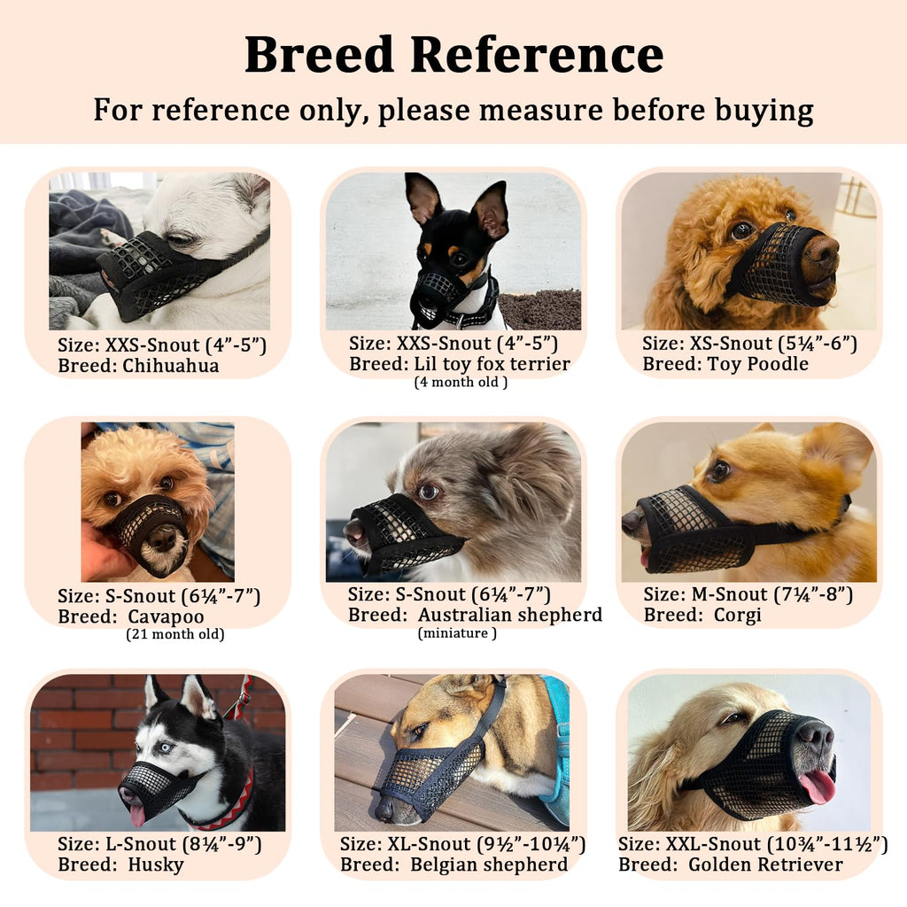 Mayerzon Soft Mesh Dog Muzzle for Large Breeds – Size L (Snout 8.25–9 inches), Black, Breathable, Allows Panting & Drinking