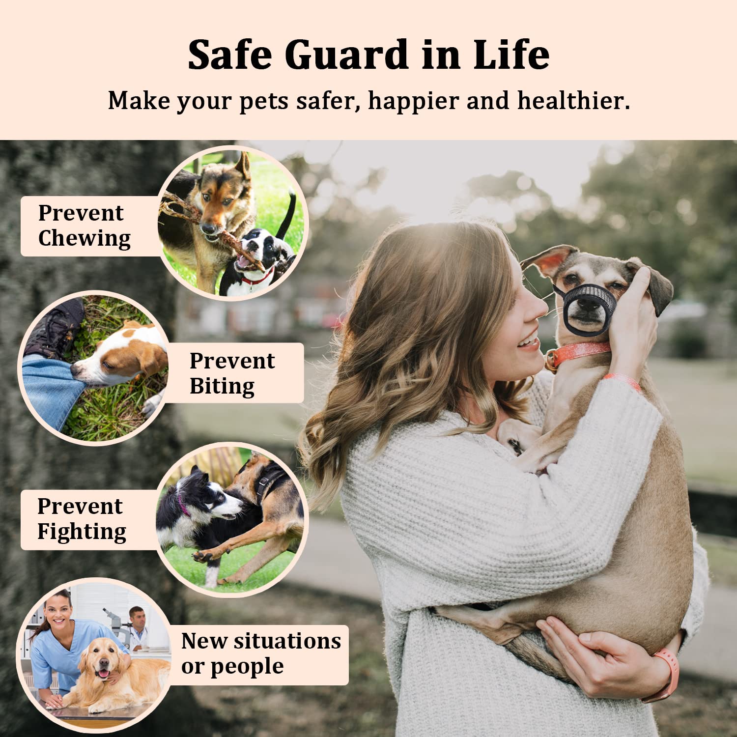 Mayerzon Soft Mesh Dog Muzzle for Large Breeds – Size L (Snout 8.25–9 inches), Black, Breathable, Allows Panting & Drinking