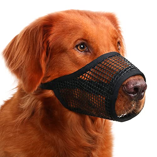 Mayerzon Soft Mesh Dog Muzzle for Large Breeds – Size L (Snout 8.25–9 inches), Black, Breathable, Allows Panting & Drinking