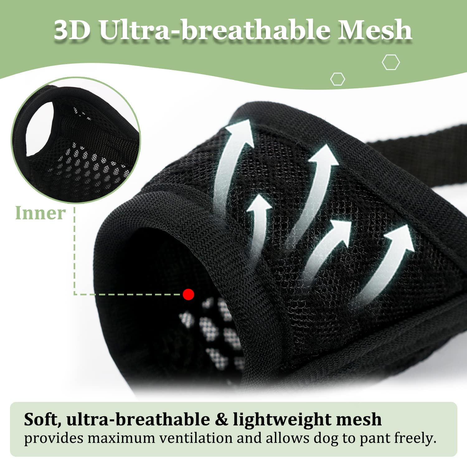 Mayerzon Soft Mesh Dog Muzzle for Small to Medium Dogs – Breathable, Adjustable, Black Size M