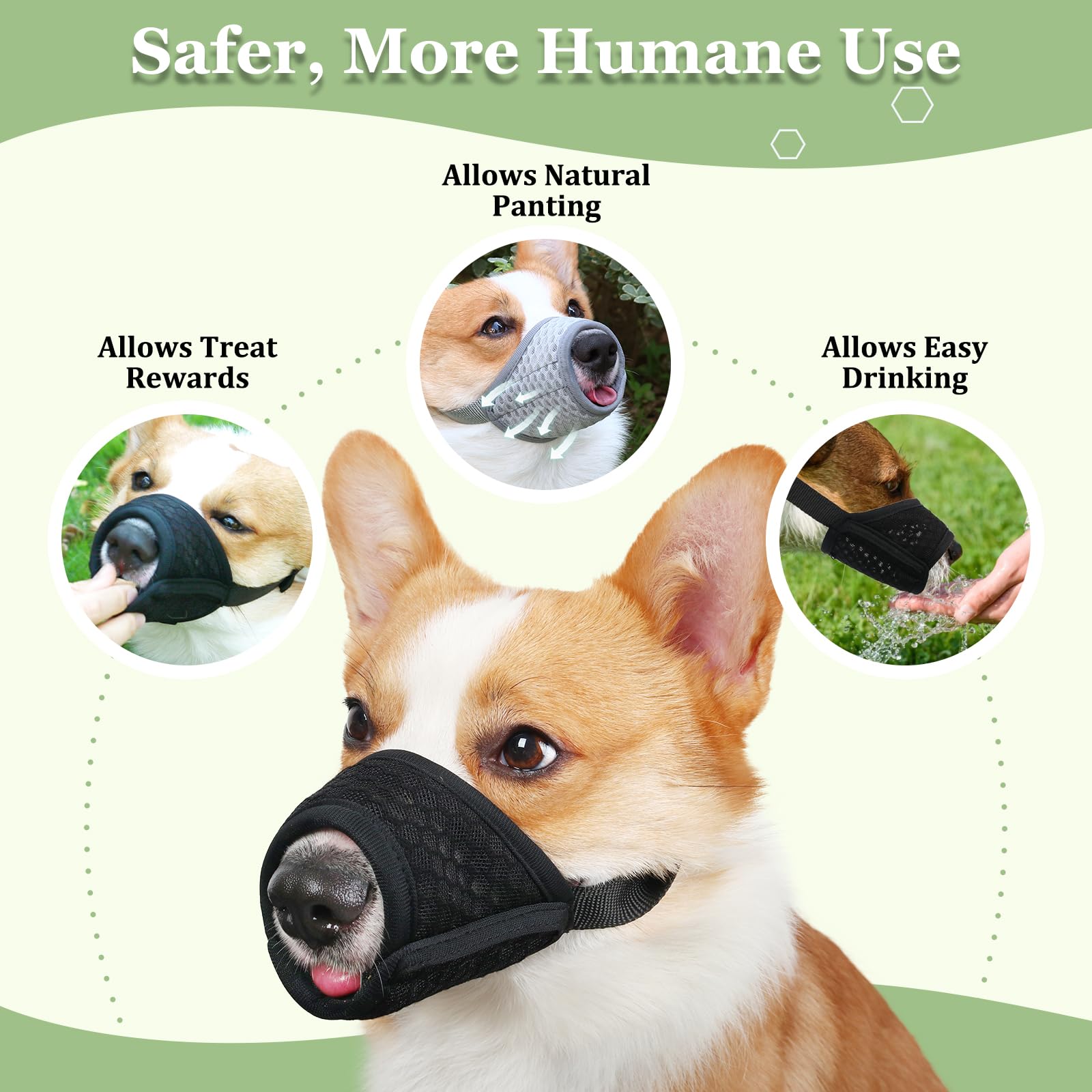 Mayerzon Soft Mesh Dog Muzzle for Small to Medium Dogs – Breathable, Adjustable, Black Size M