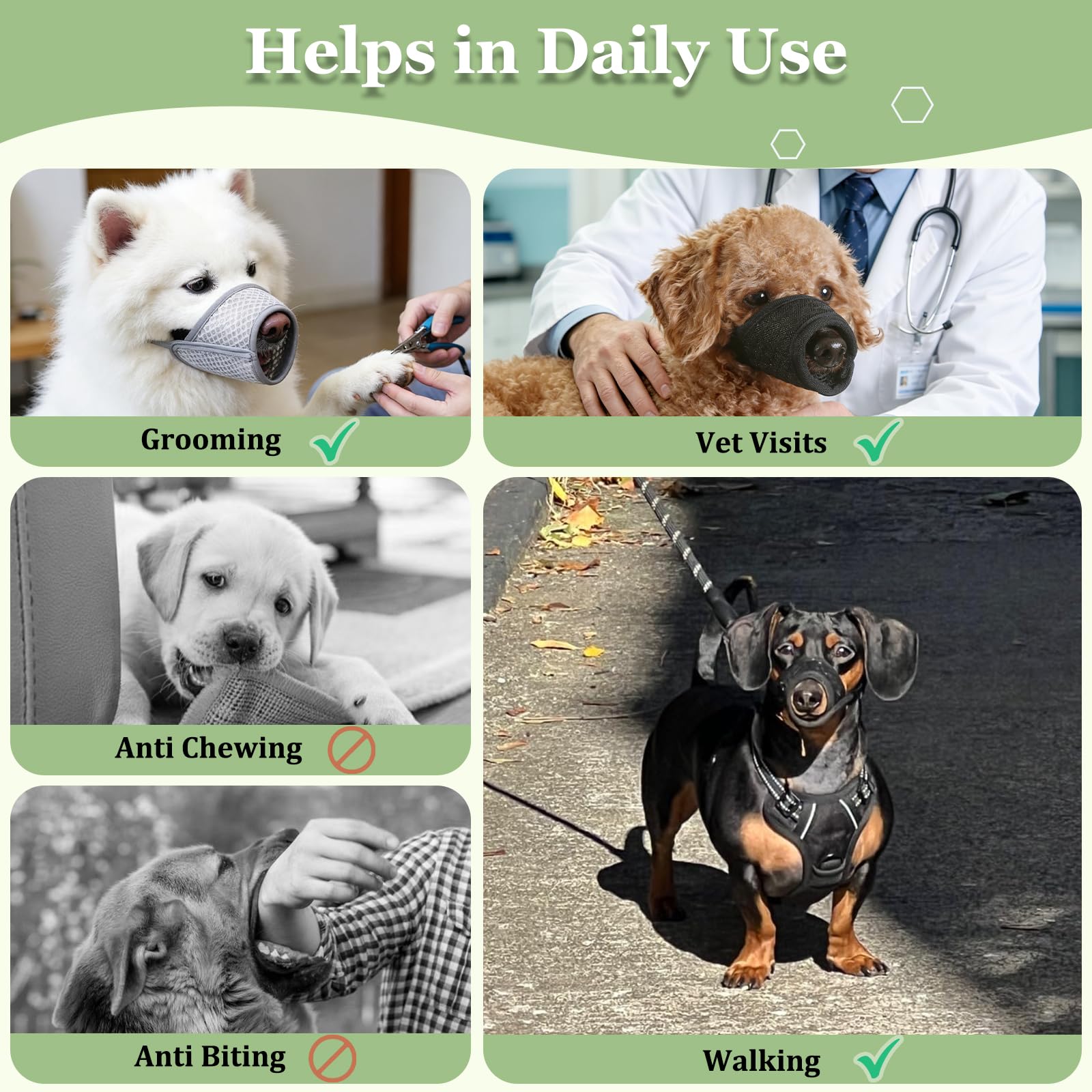 Mayerzon Soft Mesh Dog Muzzle for Small to Medium Dogs – Breathable, Adjustable, Black Size M