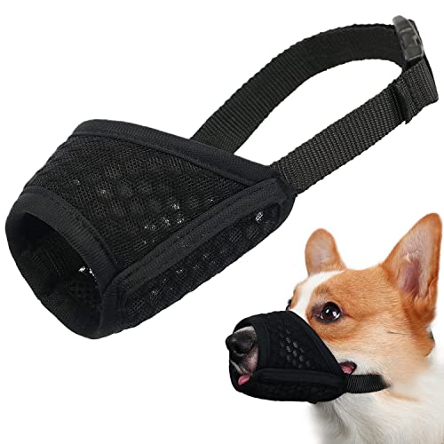Mayerzon Soft Mesh Dog Muzzle for Small to Medium Dogs – Breathable, Adjustable, Black Size M
