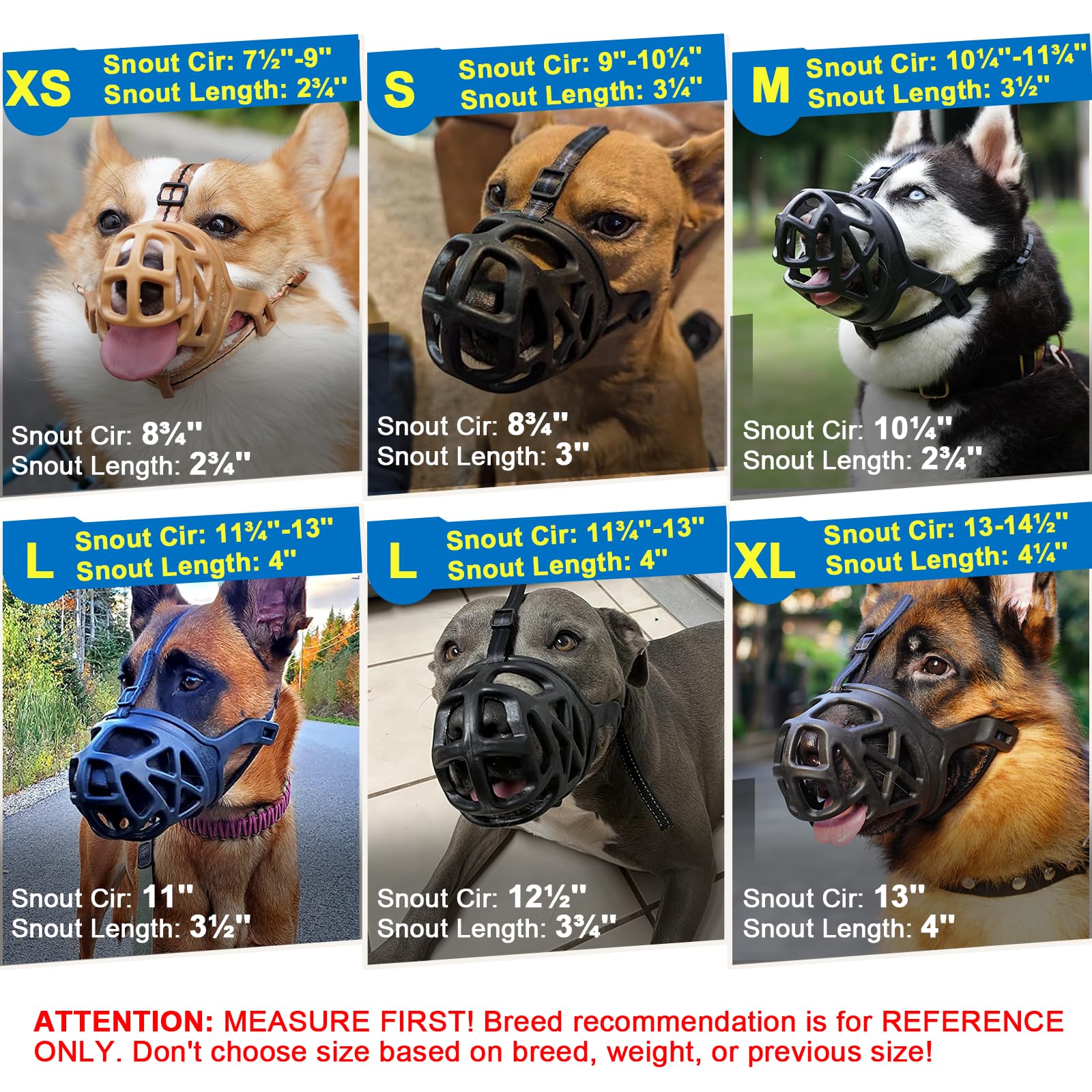 Mayerzon X-Large Basket Dog Muzzle - Breathable Rubber Muzzle for Aggressive Dogs, Adjustable Nylon Strap, for Training Grooming & Everyday Walks