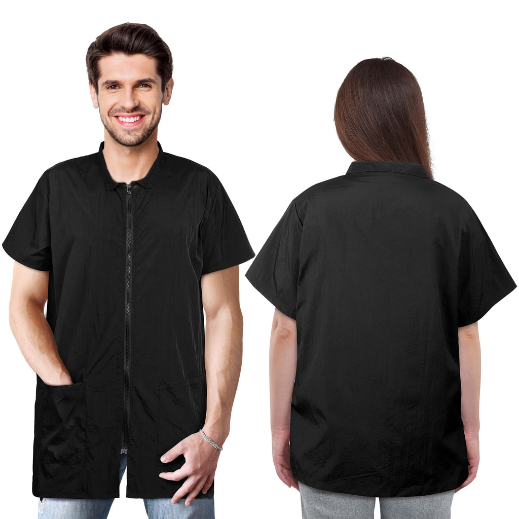 MCEAST 2-Pack Large Black Pet Grooming Uniform - Water-Resistant Anti-Static Smock Jacket with Full Zipper