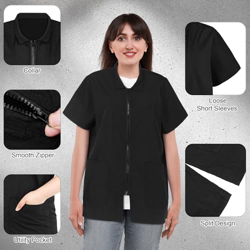 MCEAST 2-Pack Large Black Pet Grooming Uniform - Water-Resistant Anti-Static Smock Jacket with Full Zipper
