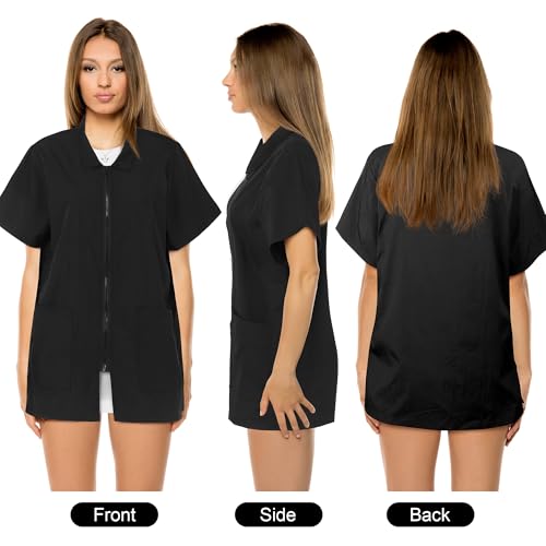 MCEAST 2-Pack Large Black Pet Grooming Uniform - Water-Resistant Anti-Static Smock Jacket with Full Zipper