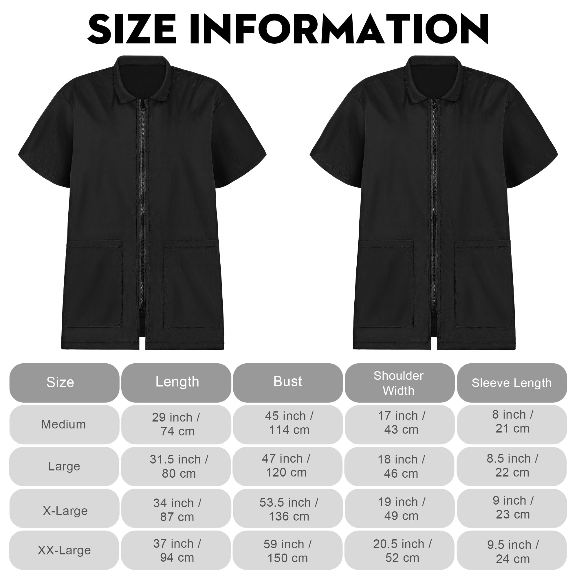MCEAST 2-Pack Large Black Pet Grooming Uniform - Water-Resistant Anti-Static Smock Jacket with Full Zipper