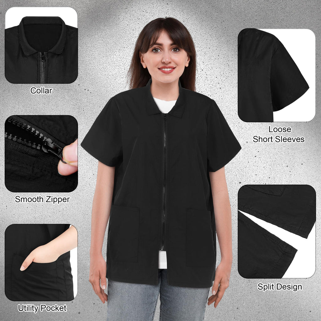 MCEAST 2-Pack Large Black Pet Grooming Uniform - Water-Resistant Anti-Static Smock Jacket with Full Zipper