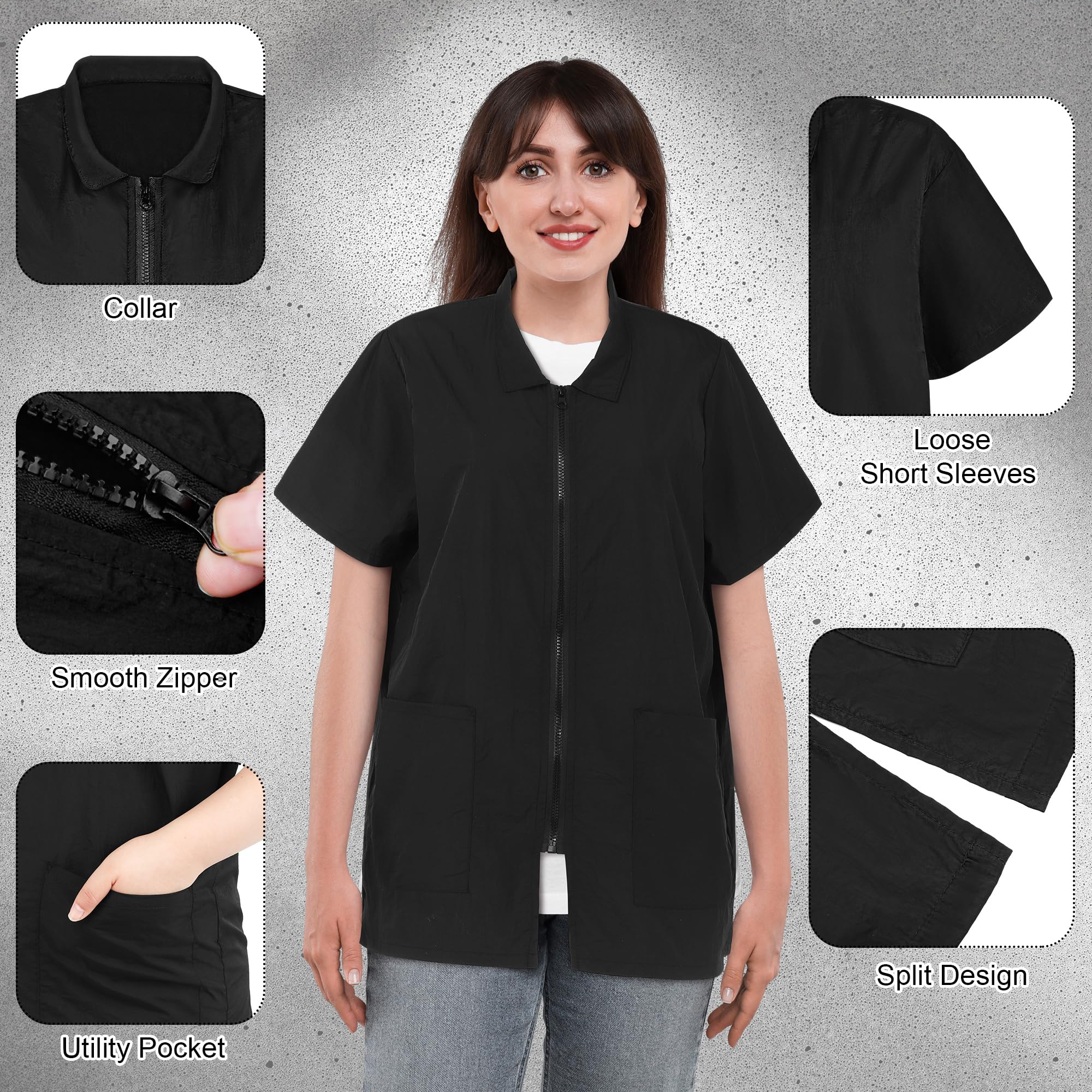 MCEAST 2-Pack Large Black Pet Grooming Uniform - Water-Resistant Anti-Static Smock Jacket with Full Zipper