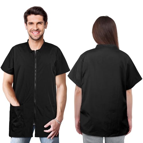 MCEAST 2-Pack Large Black Pet Grooming Uniform - Water-Resistant Anti-Static Smock Jacket with Full Zipper
