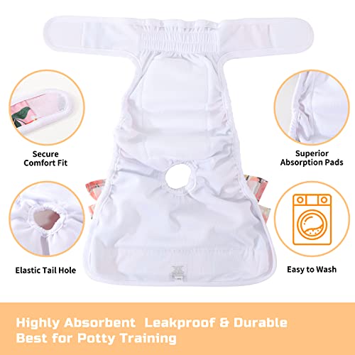 Mengelina Reusable Dog Diapers for Females – 3 Pack, Medium, Fleece, Fruit Print – Absorbent & Leak-Proof for Heat, Incontinence, Training
