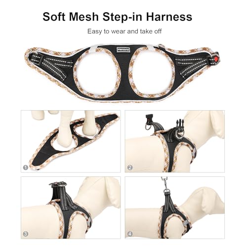 Mercano Soft Mesh Dog Harness and Leash Set - Step-in Reflective Breathable Vest for Small Dogs & Cats - Black Yellow, M