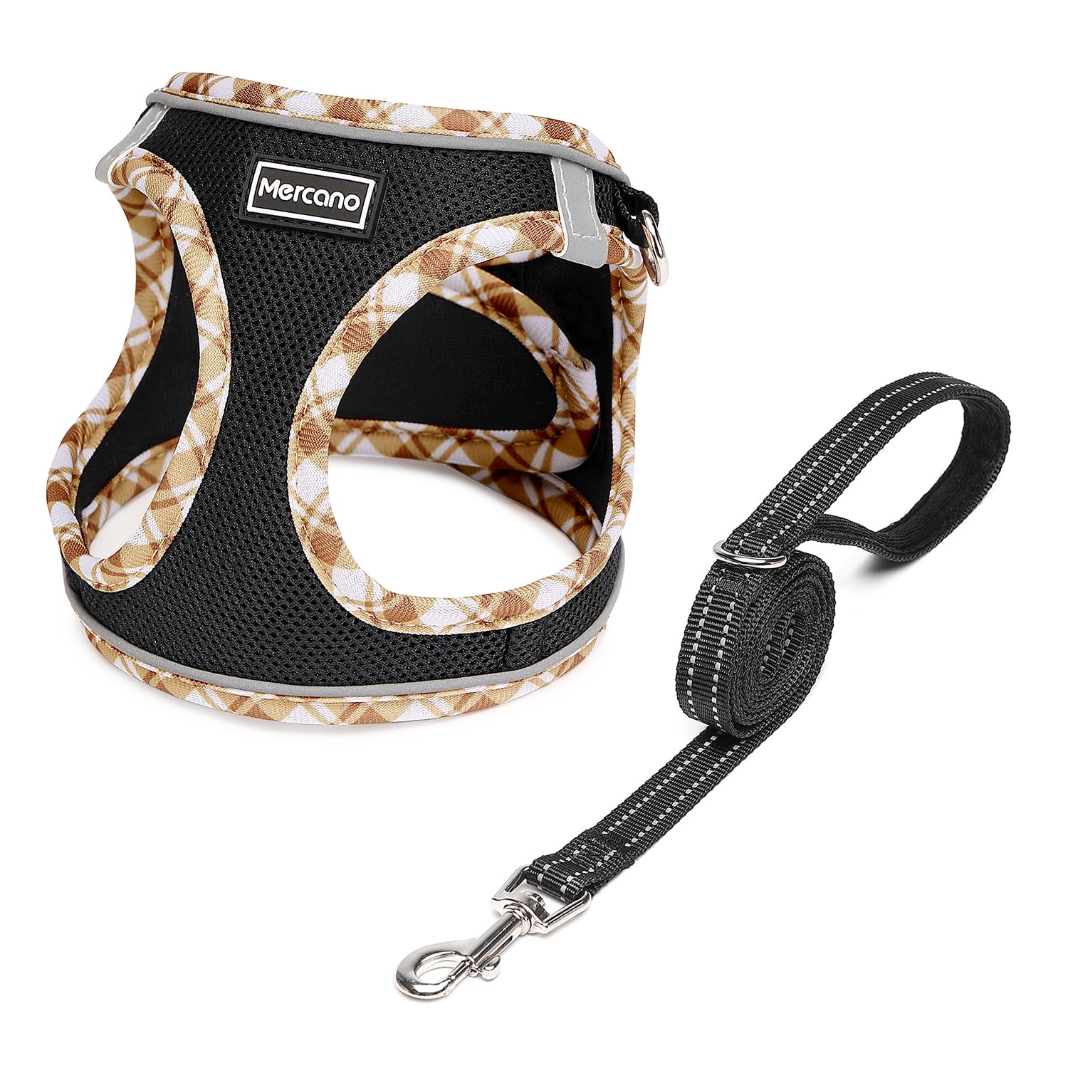 Mercano Soft Mesh Dog Harness and Leash Set - Step-in Reflective Breathable Vest for Small Dogs & Cats - Black Yellow, M