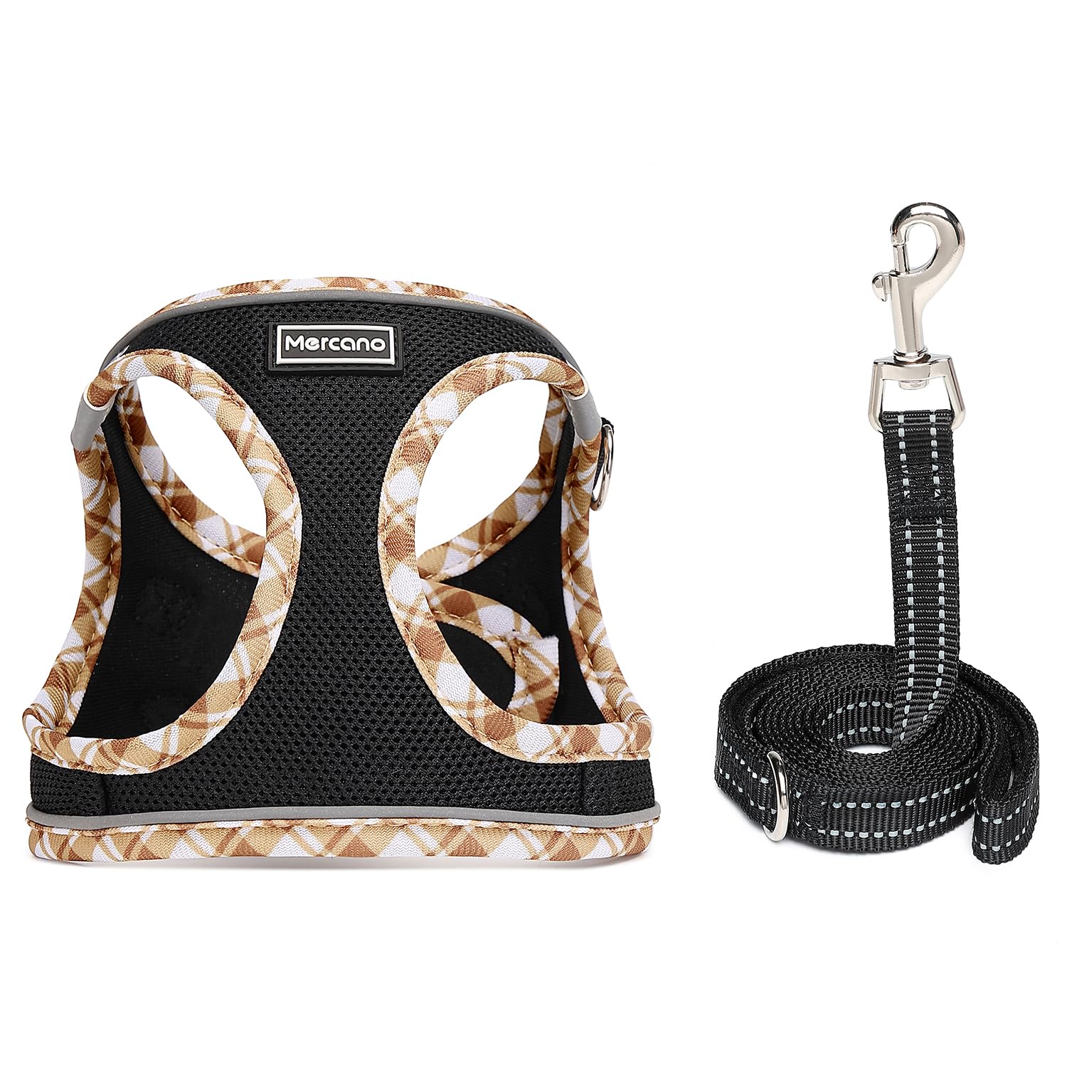 Mercano Soft Mesh Dog Harness and Leash Set - Step-in Reflective Breathable Vest for Small Dogs & Cats - Black Yellow, M
