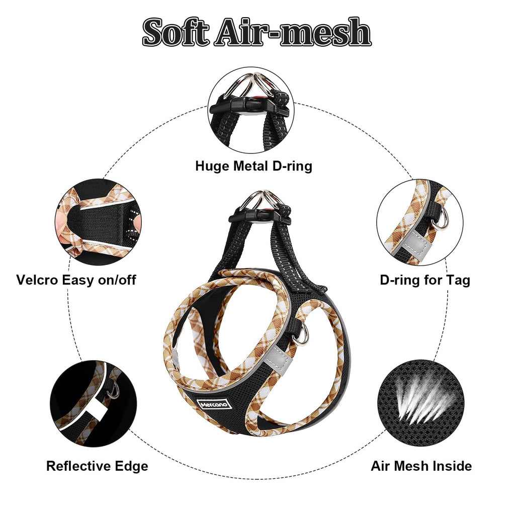 Mercano Soft Mesh Dog Harness and Leash Set - Step-in Reflective Breathable Vest for Small Dogs & Cats - Black Yellow, M
