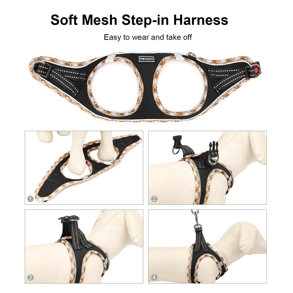Mercano Soft Mesh Dog Harness and Leash Set - Step-in Reflective Breathable Vest for Small Dogs & Cats - Black Yellow, M