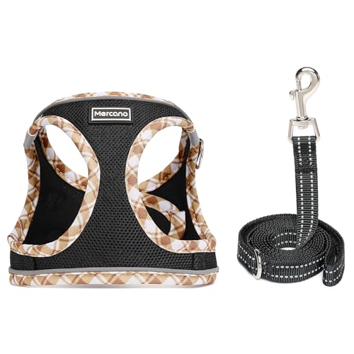 Mercano Soft Mesh Dog Harness and Leash Set - Step-in Reflective Breathable Vest for Small Dogs & Cats - Black Yellow, M