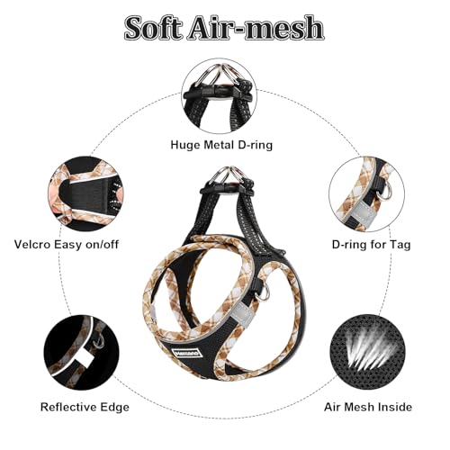 Mercano Soft Mesh Dog Harness and Leash Set - Step-in Reflective Breathable Vest for Small Dogs & Cats - Black Yellow, M