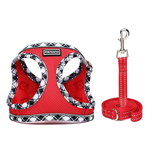 Mercano Soft Mesh Dog Harness and Leash Set – Step-in Reflective Vest for Small Dogs, Red XL