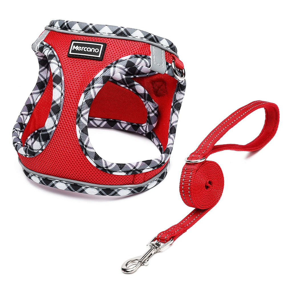Mercano Soft Mesh Dog Harness and Leash Set – Step-in Reflective Vest for Small Dogs, Red XL