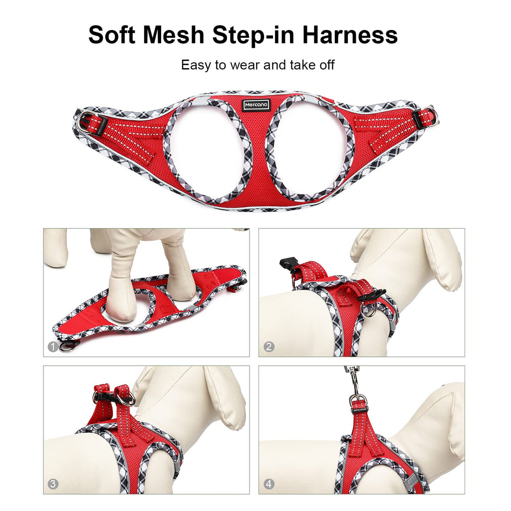 Mercano Soft Mesh Dog Harness and Leash Set – Step-in Reflective Vest for Small Dogs, Red XL