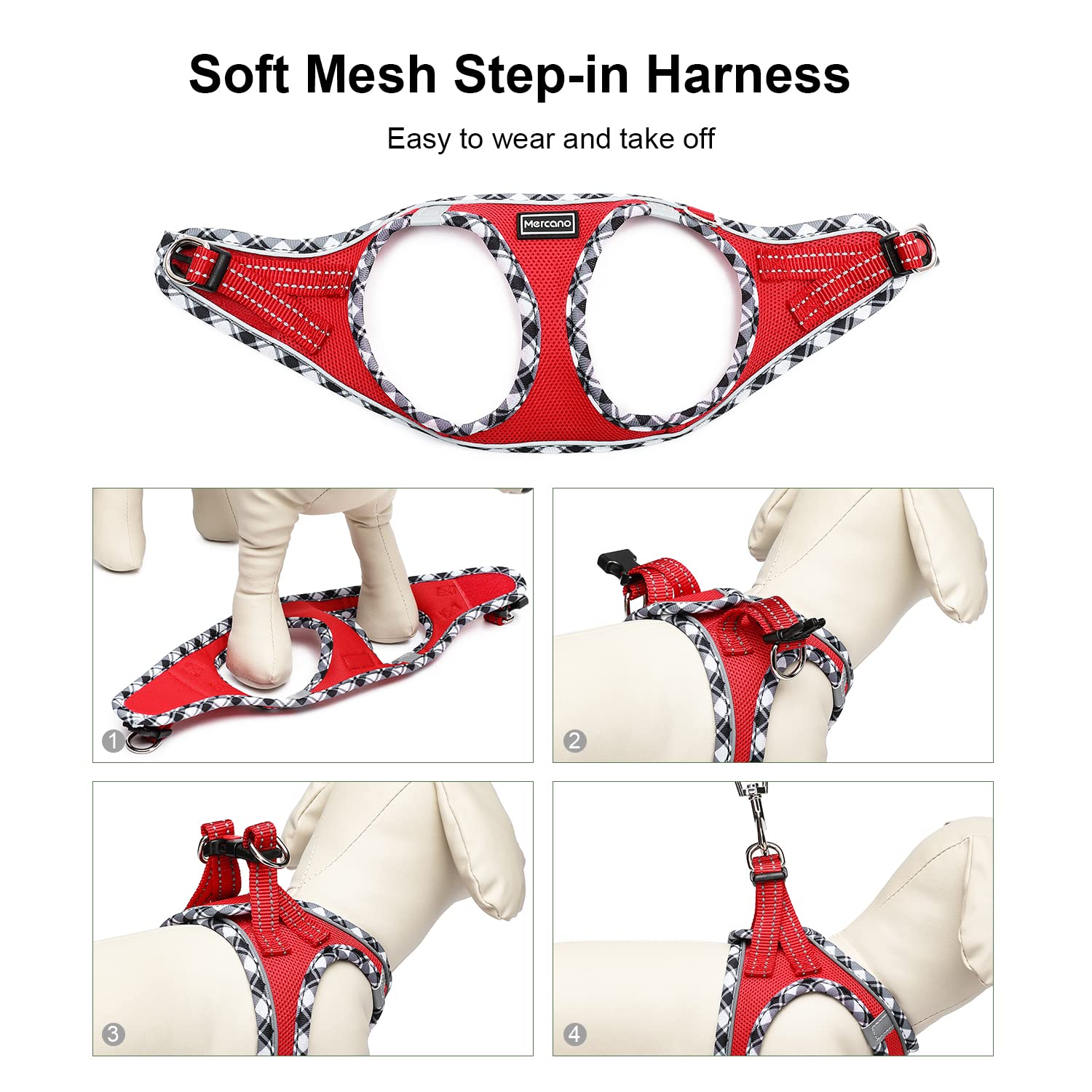 Mercano Soft Mesh Dog Harness and Leash Set – Step-in Reflective Vest for Small Dogs, Red XL