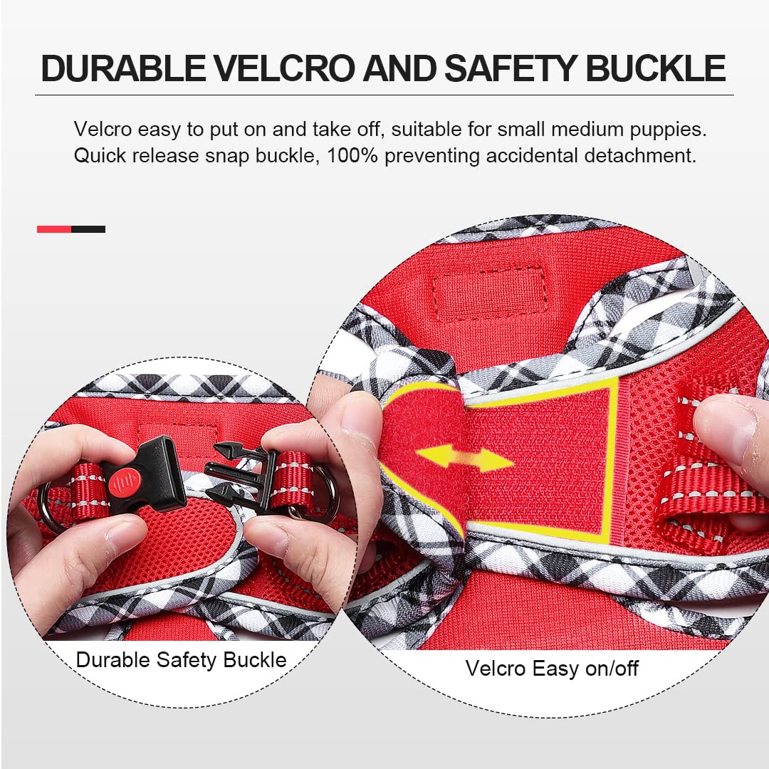 Mercano Soft Mesh Dog Harness and Leash Set – Step-in Reflective Vest for Small Dogs, Red XL