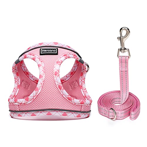 Mercano Soft Mesh Dog Harness and Leash Set, Step-in Reflective Vest Harness for Small Dogs, Cats (Pink, L)