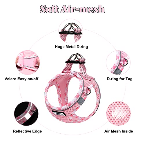 Mercano Soft Mesh Dog Harness and Leash Set, Step-in Reflective Vest Harness for Small Dogs, Cats (Pink, L)