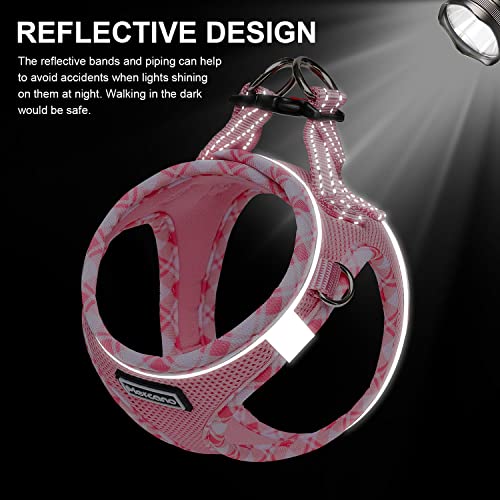 Mercano Soft Mesh Dog Harness and Leash Set, Step-in Reflective Vest Harness for Small Dogs, Cats (Pink, L)