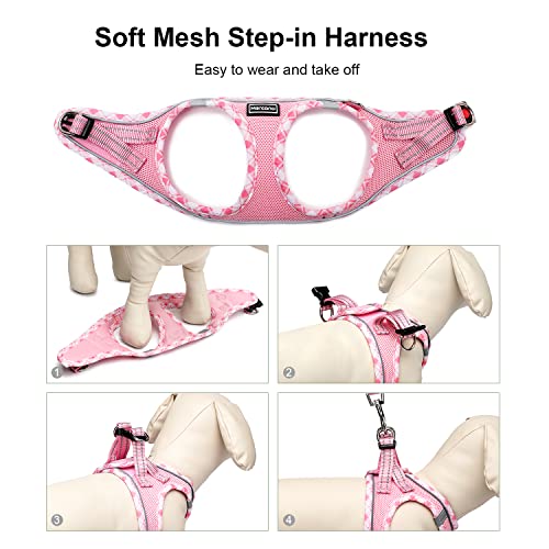 Mercano Soft Mesh Dog Harness and Leash Set, Step-in Reflective Vest Harness for Small Dogs, Cats (Pink, L)