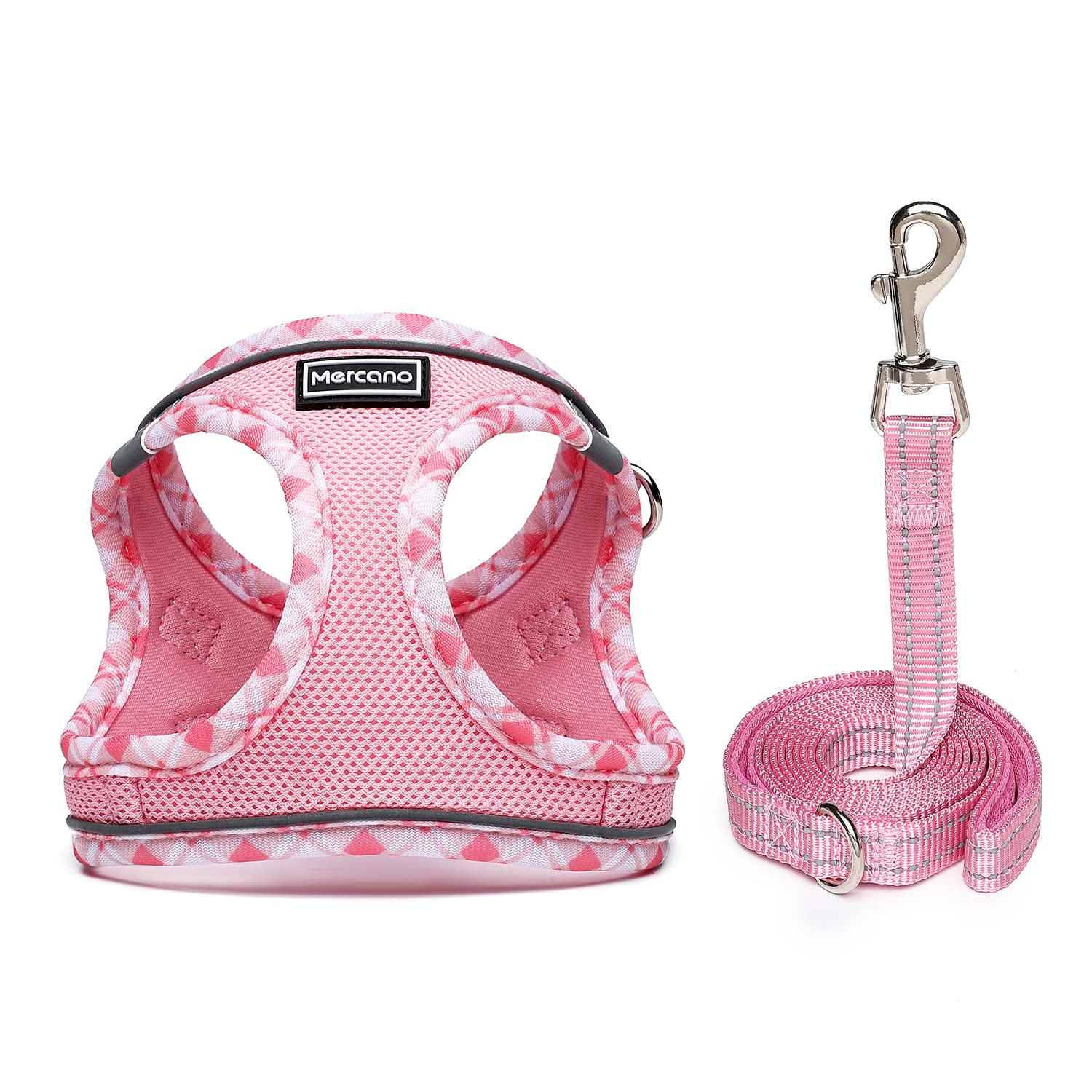 Mercano Soft Mesh Dog Harness and Leash Set, Step-in Reflective Vest Harness for Small Dogs, Cats (Pink, L)