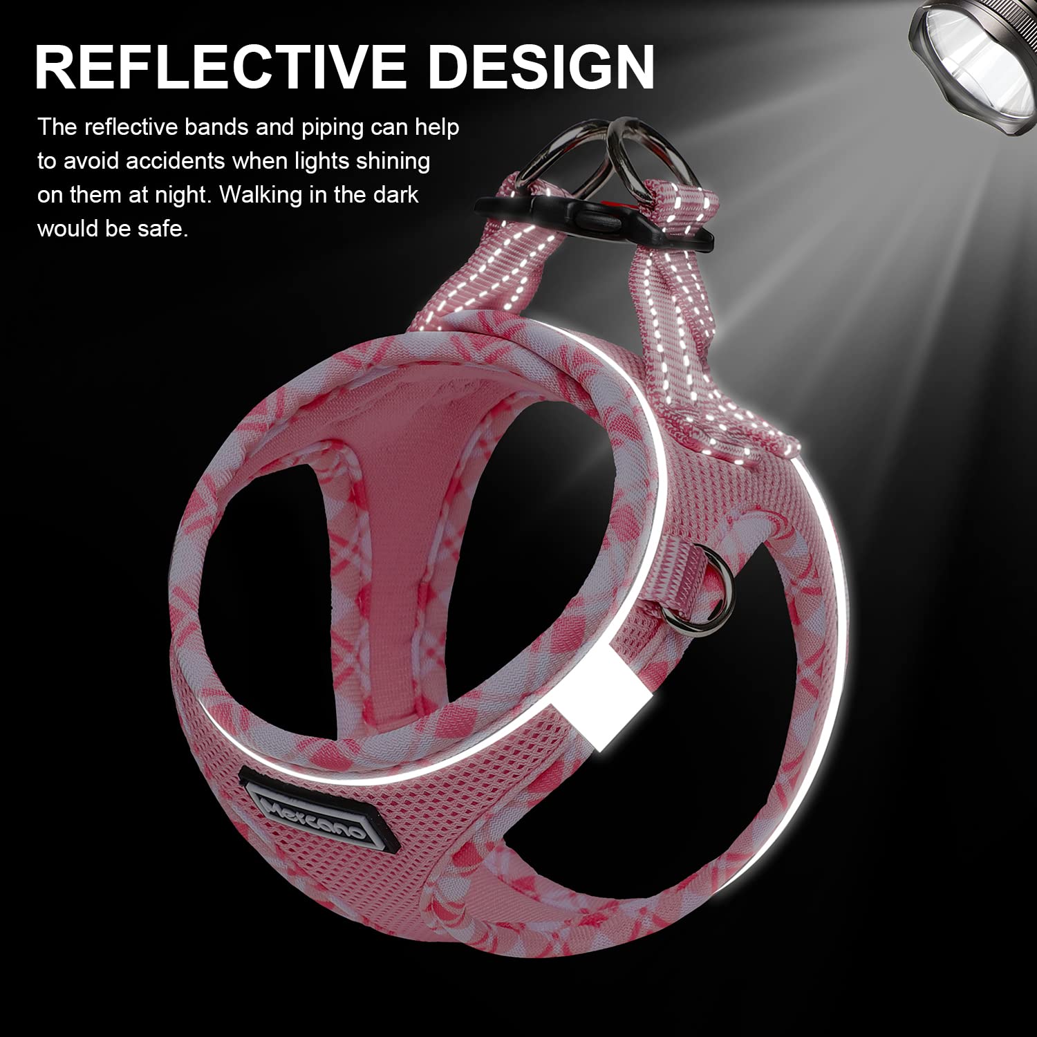 Mercano Soft Mesh Dog Harness and Leash Set, Step-in Reflective Vest Harness for Small Dogs, Cats (Pink, L)