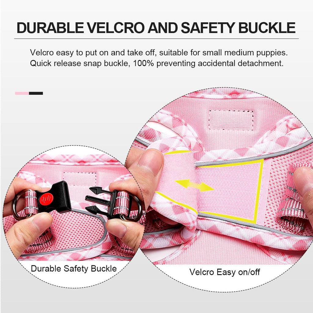 Mercano Soft Mesh Dog Harness and Leash Set, Step-in Reflective Vest Harness for Small Dogs, Cats (Pink, L)